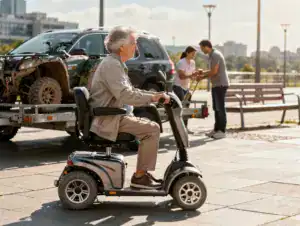 מקלנועית בטיילת עירונית וברקע הכנה ליציאה לשטח